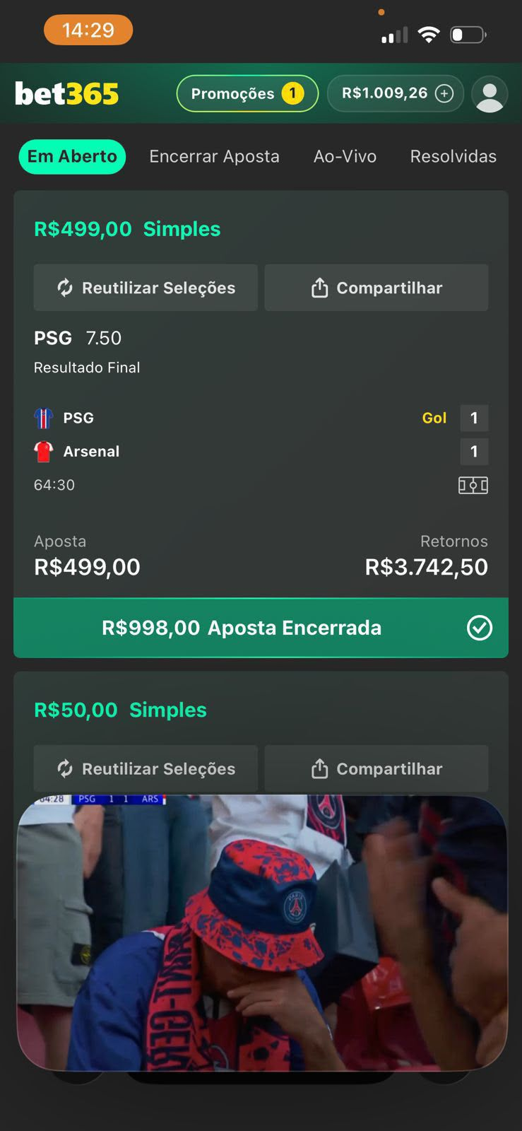 Comprovante: Cashout garantido ao vivo (R$499 → R$998)