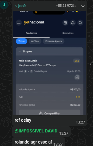 Comprovante: Entrada do dia ao vivo (Delay R$500)