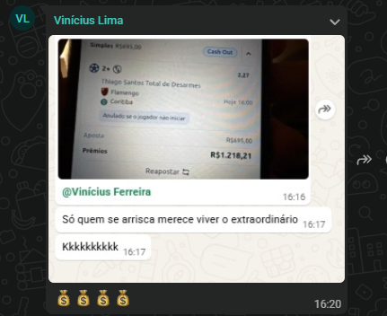 Comprovante: Lucro travado na hora (Cashout R$1.218)